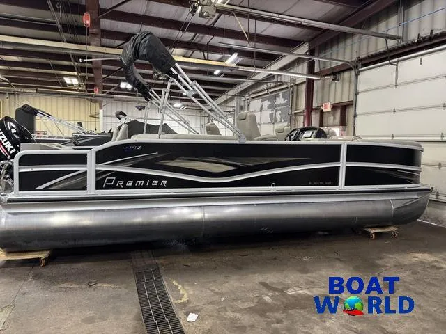 Slide: The Image of 2019 Premier Alante 240 DL pontoon boat in a warehouse at Boat World. - 11