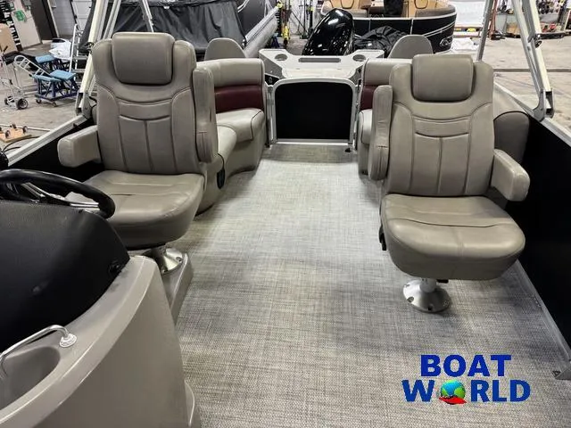 Slide: The Image of 2019 Premier Alante 240 DL pontoon boat interior with plush seating and modern design. - 20