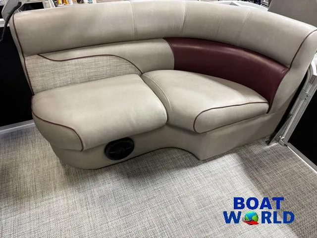 Slide: The Image of 2019 Premier Alante 240 DL boat seating with beige and maroon upholstery, displayed at Boat World. - 38