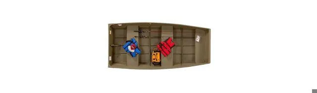 Slide: The Image of 2025 Lowe L1040 Jon boat interior with life jackets and gear. - 1