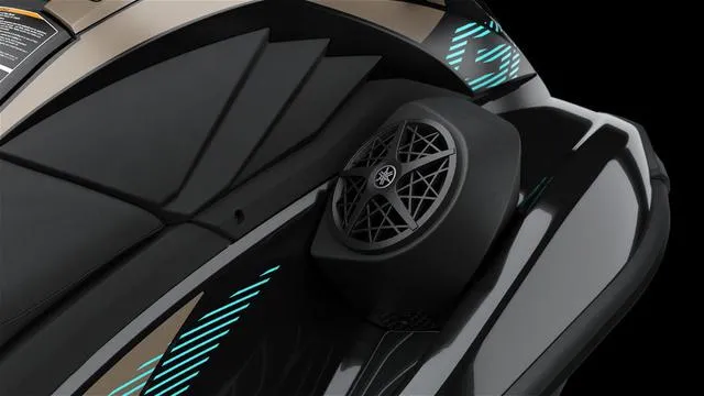 Slide: The Image of 2025 Yamaha Waverunner GP SVHO with Audio, featuring sleek design and integrated speaker system. - 10