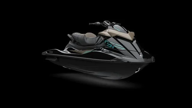 Slide: The Image of 2025 Yamaha Waverunner GP SVHO with Audio, sleek black design, side view. - 8
