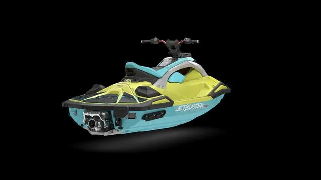 Slide: The Image of 2025 Yamaha Waverunner Jetblaster in vibrant colors on a black background. - 10