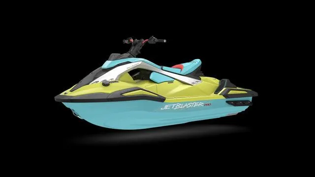 Slide: The Image of 2025 Yamaha Waverunner Jetblaster in vibrant colors on a black background. - 14