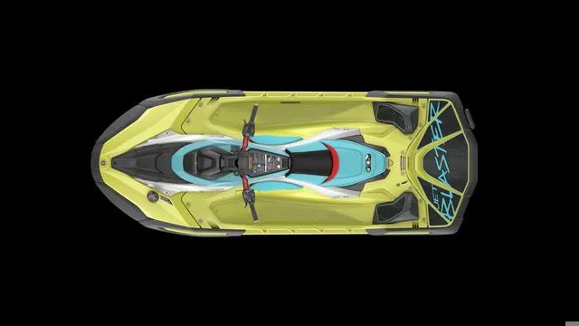 Slide: The Image of 2025 Yamaha Waverunner Jetblaster, top view, vibrant design, black background. - 17