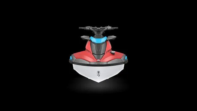 Slide: The Image of 2025 Yamaha Waverunner Jetblaster, front view, red and white design, isolated on black background. - 11