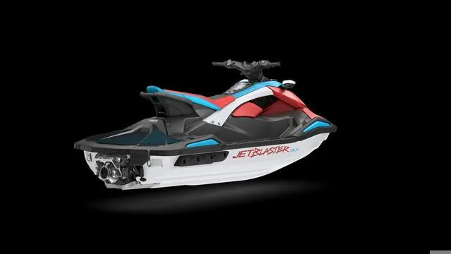 Slide: The Image of 2025 Yamaha Waverunners Jetblaster, sleek design, vibrant colors, black background. - 6