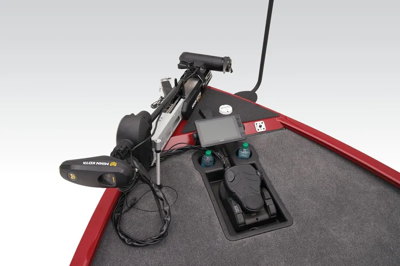 Slide: The Image of Bow of 2025 Tracker Savage 215 boat with trolling motor and control panel. - 10