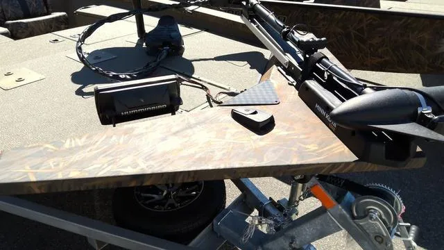 Slide: The Image of 2025 G3 Sportsman 1710 boat with advanced fishing equipment and camo design. - 3