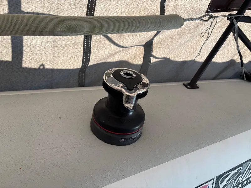 Slide: The Image of Winch on Columbia Yacht 32, 2012 model, with a shaded deck background. - 10