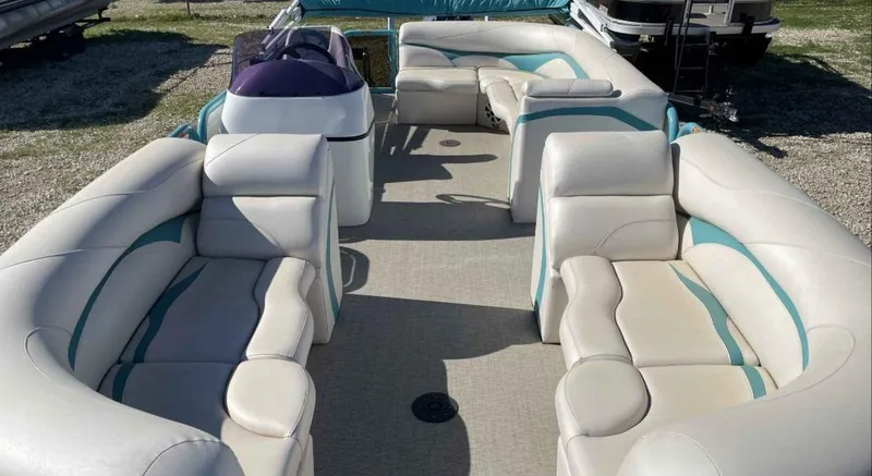 Slide: The Image of 2022 Aloha Pontoon Mahalo 250 with spacious seating and modern design. - 6