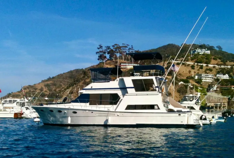 Slide: The Image of 1989 Lien Hwa Vitesse yacht on water, scenic hillside background. - 7