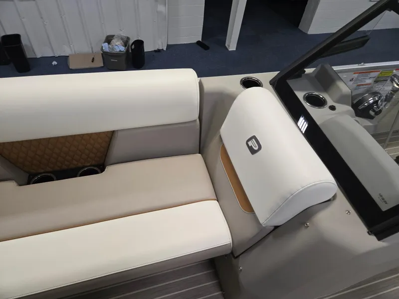 Slide: The Image of 2025 Princecraft Vectra 23 WRL boat interior with beige and white seating. - 17