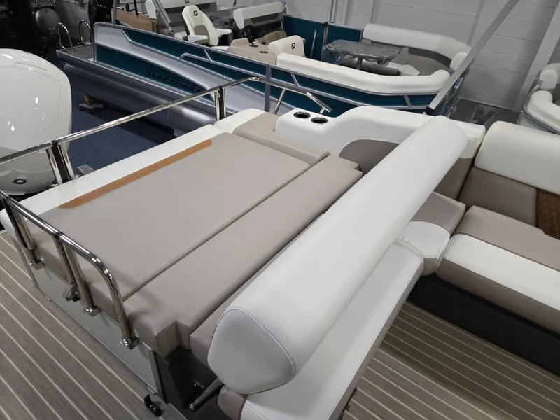 Slide: The Image of 2025 Princecraft Vectra 23 WRL pontoon boat interior with comfortable seating. - 7