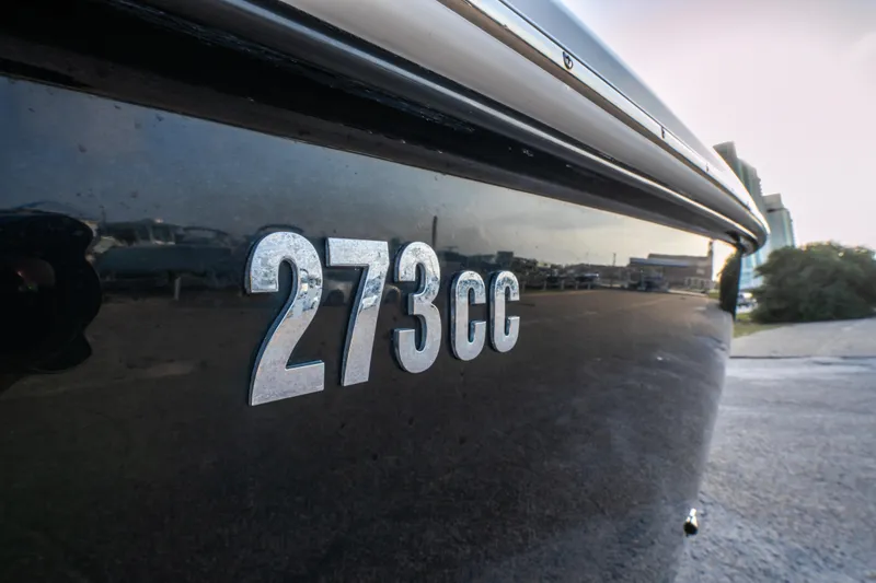 Slide: The Image of 2019 Everglades 273CC boat with solar panels on deck, aerial view. - 19