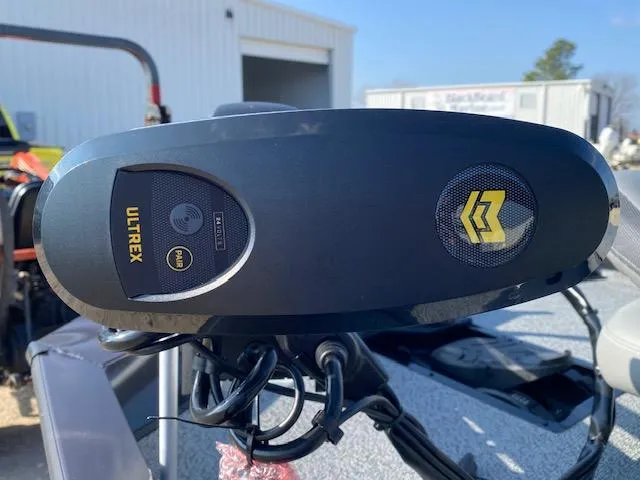 Slide: The Image of 2025 G3 Sportsman 1610 boat with Ultrex trolling motor, close-up view. - 5