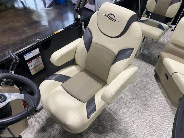 Slide: The Image of Luxurious seating in 2025 SunCatcher Select 322RF boat, featuring ergonomic design and premium materials. - 9