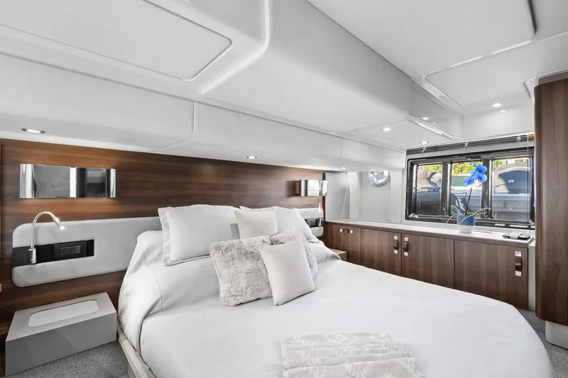 Slide: The Image of Luxurious bedroom interior of 2019 Azimut 50 Flybridge yacht with modern design. - 14