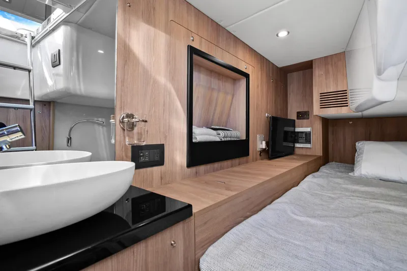 Slide: The Image of Luxurious interior of 2019 Azimut 50 Flybridge yacht with modern amenities and elegant design. - 28