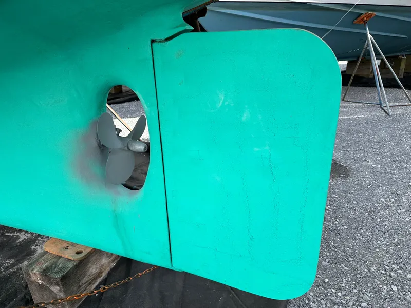 Slide: The Image of Close-up of 1978 Hinckley Bermuda 40 MK III sailboat rudder and propeller. - 24