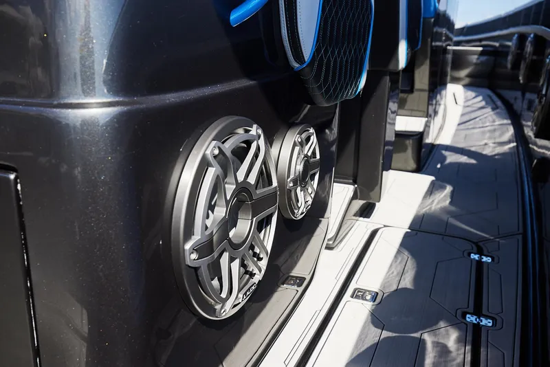 Slide: The Image of 2023 Midnight Express 43' Solstice boat speakers and deck detail. - 21