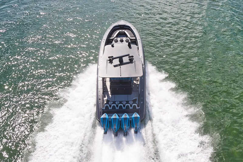 Slide: The Image of 2023 Midnight Express 43' Solstice boat cruising on open water. - 3