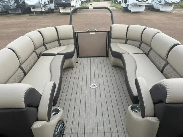 Slide: The Image of Luxurious 2025 Veranda PV25RCT pontoon boat interior with plush seating and modern design. - 10