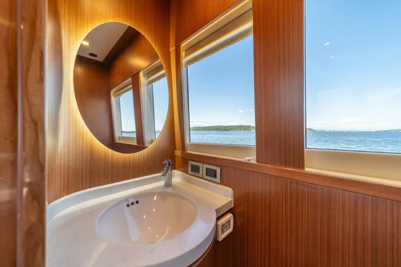 Slide: The Image of Luxurious bathroom on 2021 Apollonian Yachts 54 with ocean view and modern fixtures. - 30