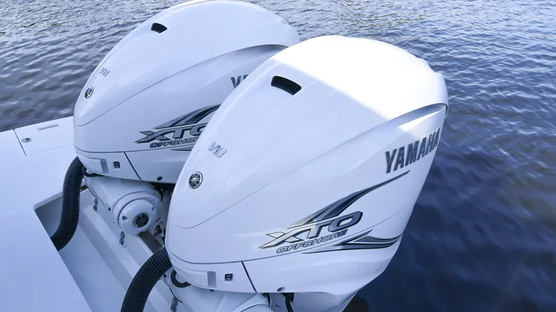 Slide: The Image of Twin Yamaha XTO outboard engines on a 2023 Regal 36 XO boat. - 9