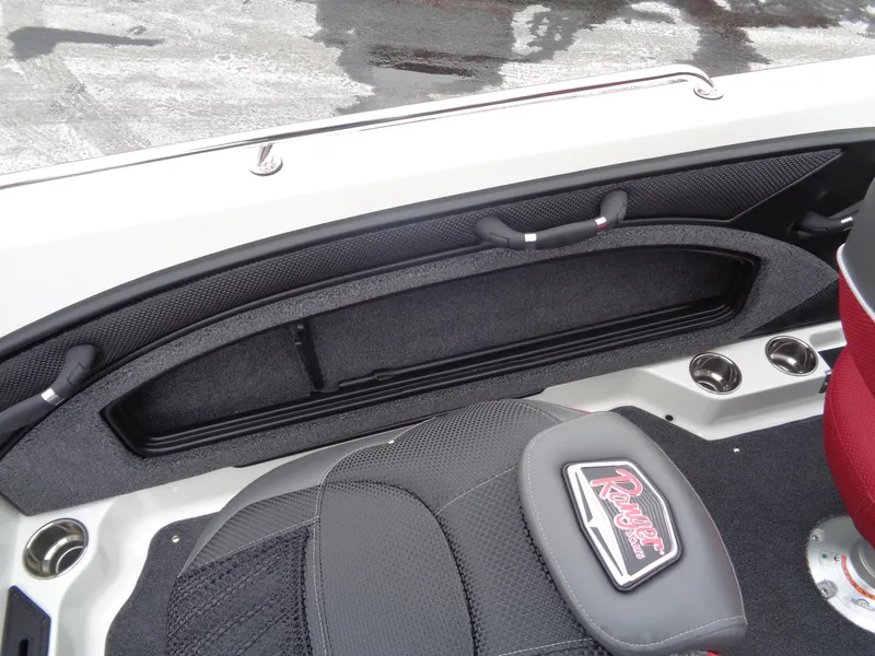 Slide: The Image of 2025 Ranger 1880 MS Angler boat interior with seating and storage compartment. - 13