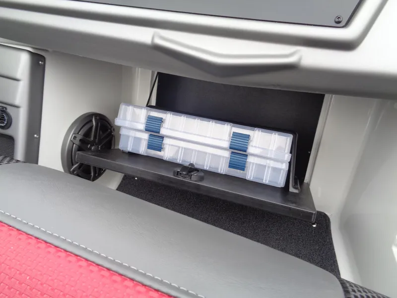 Slide: The Image of Storage compartment in 2025 Ranger 1880 MS Angler boat with tackle box. - 17