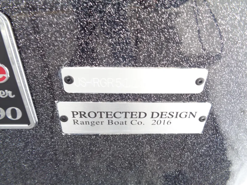 Slide: The Image of Ranger 1880 MS Angler 2025 boat with protected design label, Ranger Boat Co. 2016. - 32