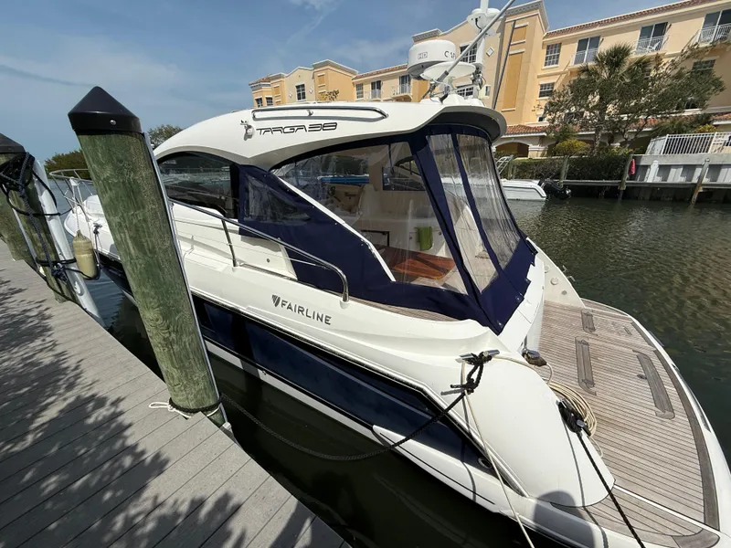 Slide: The Image of 2013 Fairline Targa 38 Open yacht docked at marina. - 5