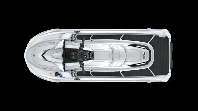 Slide: The Image of 2025 Yamaha Waverunner VX, top view, sleek white design on black background. - 10