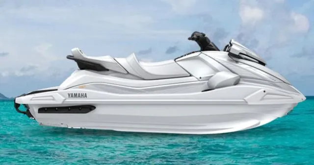 Slide: The Image of 2025 Yamaha Waverunner VX on turquoise water, showcasing sleek design and advanced features. - 16