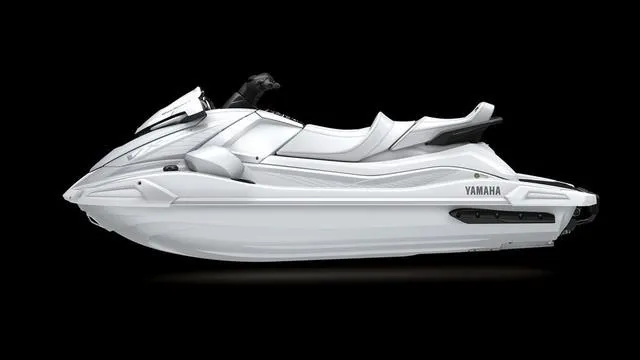 Slide: The Image of 2025 Yamaha Waverunner VX, sleek white design, side view on black background. - 6