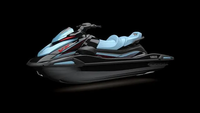 Slide: The Image of 2025 Yamaha Waverunner VX Cruiser® with Audio, sleek design, black and blue color scheme. - 6