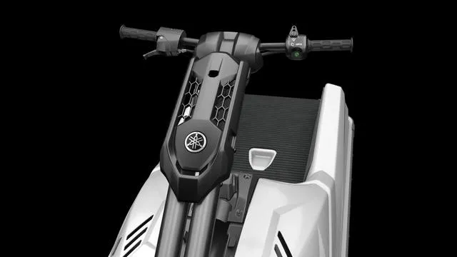 Slide: The Image of 2025 Yamaha Waverunner Superjet handlebars and deck, sleek design, black background. - 11