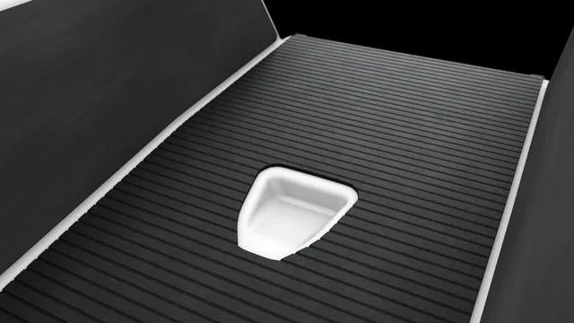 Slide: The Image of 2025 Yamaha Waverunner Superjet deck with textured black surface and white footwell. - 13