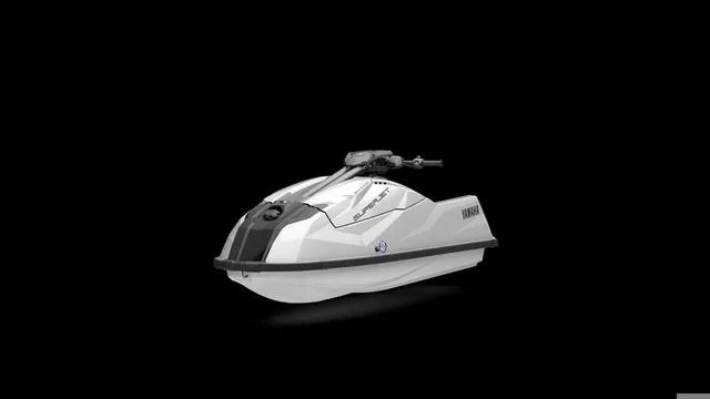 Slide: The Image of 2025 Yamaha Waverunners Superjet, sleek white design, isolated on black background. - 6