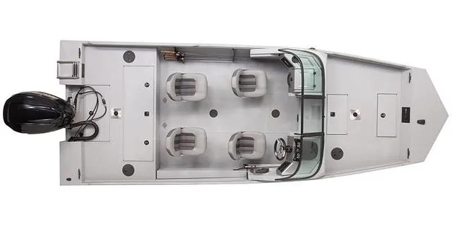 Slide: The Image of Top view of 2025 G3 Sportsman 2100 boat with four seats and outboard motor. - 12