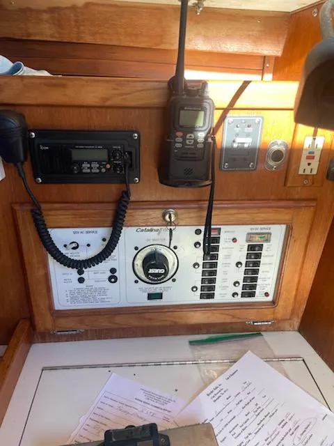 Slide: The Image of Control panel of a 1996 Catalina 36 MK 2 sailboat with communication devices and navigation equipment. - 5