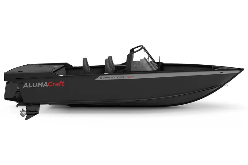Slide: The Image of 2025 Alumacraft Competitor 175X Sport Rotax S boat, sleek black design, side view. - 31