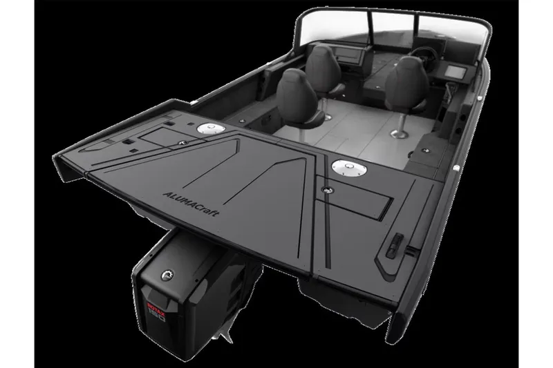 Slide: The Image of 2025 Alumacraft Competitor 175X Sport Rotax S boat interior with dual seats and sleek design. - 35
