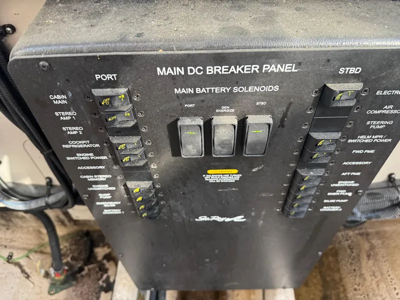 Slide: The Image of Main DC breaker panel of 2016 Sea Ray 370 Sundancer boat. - 40