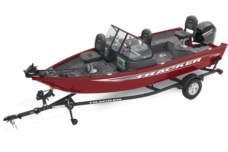 The Image of 2025 Tracker Pro Guide V-16 WT boat on trailer, parked outdoors. - 0
