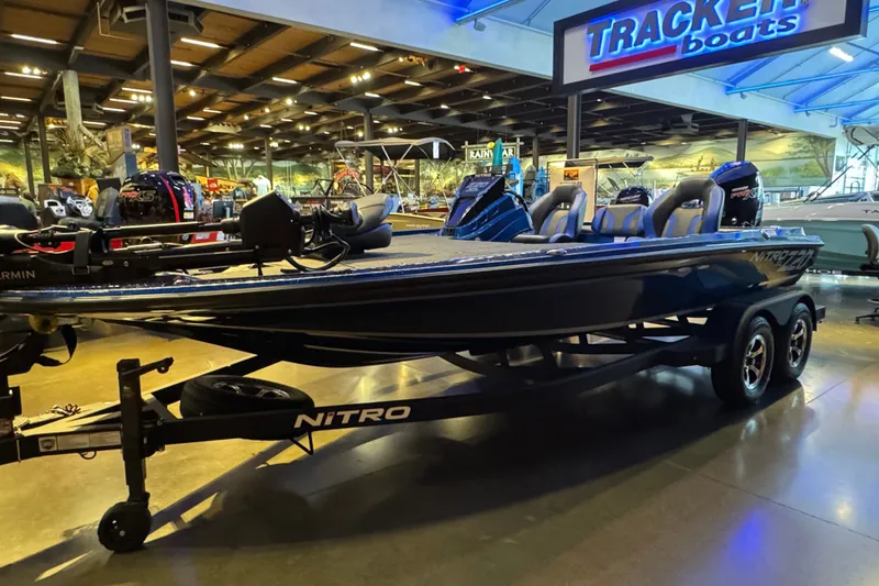 Slide: The Image of 2025 Nitro Z20 XL Pro boat displayed in showroom with Tracker Boats signage. - 5