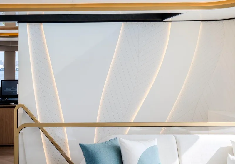 Slide: The Image of Luxurious interior of 2025 Majesty 100 Terrace yacht with modern design elements. - 44