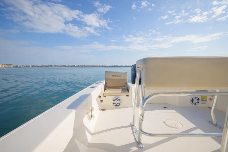 Slide: The Image of 2021 Scout 277 LXF boat interior with ocean view and clear sky. - 28
