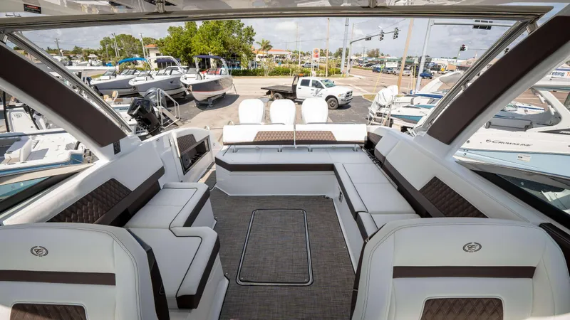 Slide: The Image of Luxurious interior of 2025 Cobalt R33 boat with spacious seating and modern design. - 20